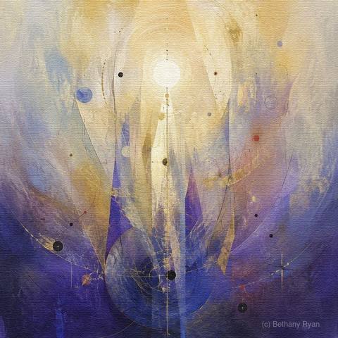 Ivory Gold Ascent Through Violet Light