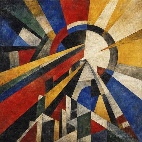 Mechanical Dawn in Cubo Futurist Geometry