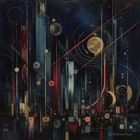 Nocturnal City in Teal and Gold